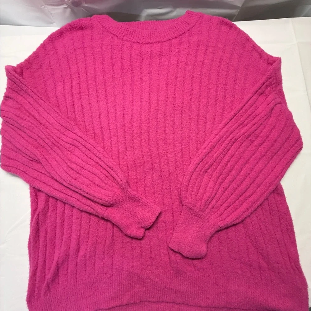 aerie Ribbed Crewneck Sweater in Bright Pink Very Oversized - Picture 1 of 8